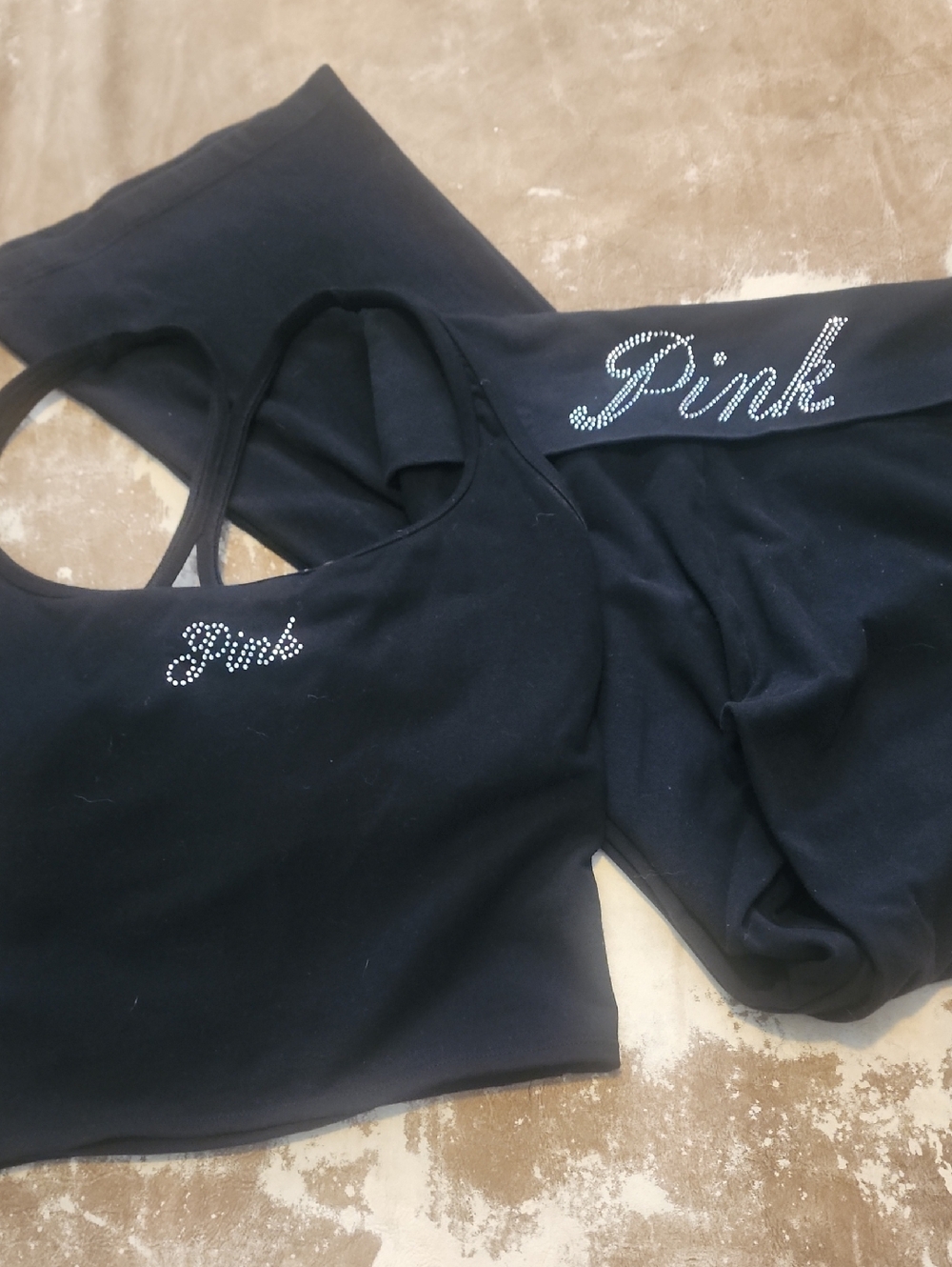 Pink VS Matching Set Tank And Wide Legged Leggings With Bling. Size: M - Picture 4 of 11